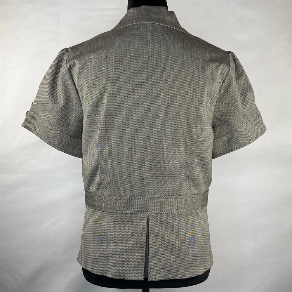 Vintage Y2K Studio Y Brown & White Pleated Short Sleeve Blazer Lace Trim Pockets - Picture 2 of 7